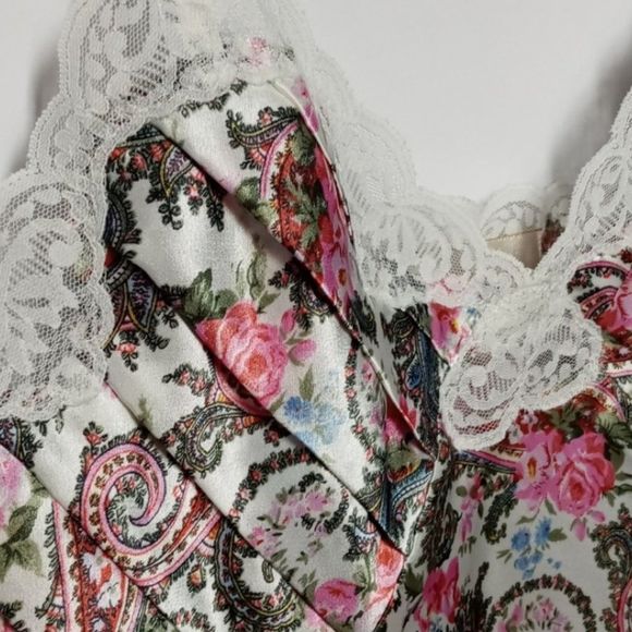 Vintage 90s Victoria Secret Gold Label Paisley Teddy Nightgown Size S - Picture 3 of 3